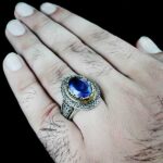 انگشتر آمیتیست الماس تراش نقره مردانه طرح دور طلایی هوروش - Image 4