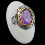 انگشتر آمیتیست الماس تراش نقره مردانه طرح دور طلایی هوروش - Image 5