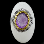 انگشتر آمیتیست الماس تراش نقره مردانه طرح دور طلایی هوروش - Image 2