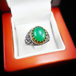 انگشتر عقیق سبز نقره مردانه طرح یا مهدی (عج) - Image 2