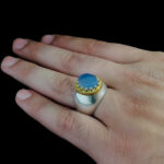 انگشتر عقیق کبود یمنی نقره مردانه طرح فیلی آراد - Image 4