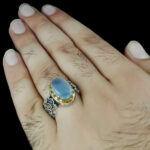 انگشتر عقیق کبود یمنی نقره مردانه طرح آرادان - Image 5