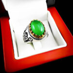 انگشتر عقیق سبز نقره مردانه طرح همایون - Image 2