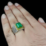 انگشتر عقیق سبز نقره مردانه طرح فرهان - Image 4