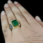 انگشتر عقیق سبز نقره مردانه طرح دور طلایی یا حسین (ع) - Image 5