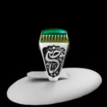 انگشتر عقیق سبز نقره مردانه طرح دور طلایی یا حسین (ع) - Image 4