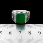 انگشتر عقیق سبز نقره مردانه طرح دور طلایی یا حسین (ع) - Image 3