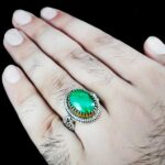 انگشتر زمرد الماس تراش نقره مردانه طرح هانی - Image 5