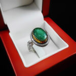 انگشتر زمرد الماس تراش نقره مردانه طرح هانی - Image 3