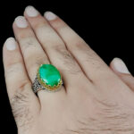 انگشتر زمرد الماس تراش نقره مردانه طرح میکائیل - Image 5