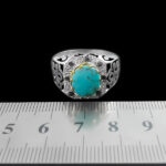 انگشتر فیروزه نیشابوری دست ساز فاخر نقره مردانه طرح دور طلایی برزو - Image 2