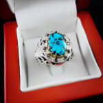 انگشتر فیروزه نیشابوری نقره دست ساز فاخر مردانه طرح دور طلایی هوراد - Image 3