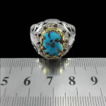 انگشتر فیروزه نیشابوری نقره دست ساز فاخر مردانه طرح دور طلایی هوراد - Image 2