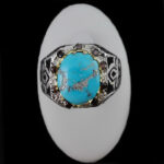 انگشتر فیروزه نیشابوری نقره دست ساز فاخر مردانه طرح دور طلایی بشیر - Image 3