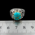 انگشتر فیروزه نیشابوری نقره دست ساز فاخر مردانه طرح دور طلایی بشیر - Image 4