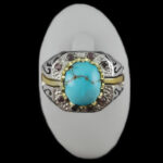 انگشتر فیروزه نیشابوری دست ساز فاخر نقره مردانه طرح دور طلایی سیروان - Image 4