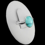 انگشتر فیروزه نیشابوری دست‌ساز نقره زنانه و مردانه طرح ژالان + حرز امام جواد (ع)