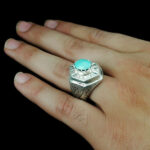 انگشتر فیروزه نیشابوری نقره دست ساز فاخر مردانه طرح پویا - Image 4