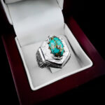 انگشتر فیروزه نیشابوری نقره دست ساز فاخر مردانه طرح پیلتن - Image 3