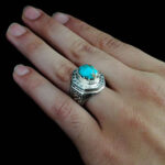 انگشتر فیروزه نیشابوری نقره دست ساز فاخر مردانه طرح ساسان - Image 4