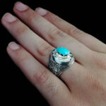 انگشتر فیروزه نیشابوری نقره دست ساز فاخر مردانه طرح سوشا - Image 4