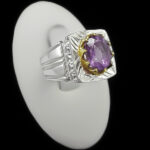 انگشتر آمیتیست الماس تراش نقره مردانه دست ساز فاخر طرح دور طلایی آدر