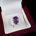 انگشتر آمیتیست الماس تراش نقره مردانه دست ساز فاخر طرح دور طلایی آدر - Image 3