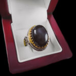 انگشتر عقیق مشکی نقره مردانه طرح دورطلایی بهتاش - Image 5