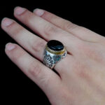 انگشتر عقیق مشکی نقره مردانه طرح فانتزی یا علی (ع) - Image 4