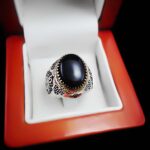 انگشتر عقیق مشکی نقره مردانه طرح فانتزی یا علی (ع) - Image 2