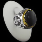 انگشتر عقیق مشکی نقره مردانه طرح فانتزی یا علی (ع)