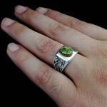 انگشتر زبرجد الماس تراش نقره مردانه طرح دورطلایی آریان - Image 2