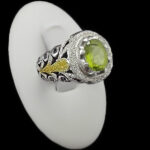 انگشتر زبرجد الماس تراش نقره مردانه دست ساز طرح ماکان با تزئین یاقوت کبود