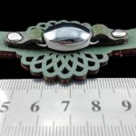 دستبند نقره چرم طبیعی خورشیدی زنانه با نگین حدید صینی + حکاکی - Image 2