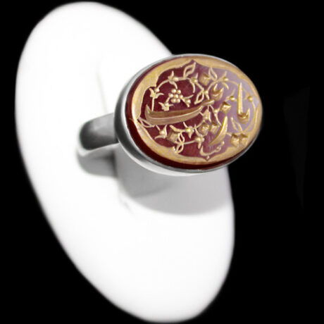 انگشتر عقیق سرخ صفوی دست ساز نقره مردانه طرح «یا زینب (س)» + حرز امام جواد(ع)