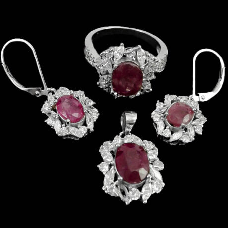 نیم ست یاقوت سرخ الماس تراش نقره زنانه طرح کتان