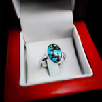 انگشتر فیروزه نیشابوری نقره دست ساز مردانه و زنانه طرح بیضی ساده + حرز امام جواد (ع) - Image 2