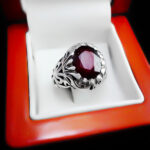 انگشتر گارنت الماس تراش نقره مردانه دست ساز طرح افلاطون - Image 3