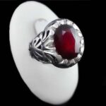 انگشتر گارنت الماس تراش نقره مردانه دست ساز طرح افلاطون