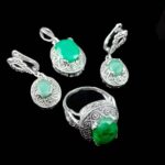 نیم ست زمرد الماس تراش نقره زنانه طرح فاناما - Image 4