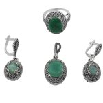 نیم ست زمرد الماس تراش نقره زنانه طرح فاناما