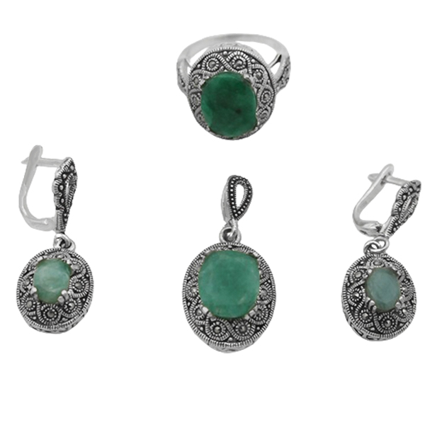 6-7-00451 نیم ست زمرد زنانه نقره