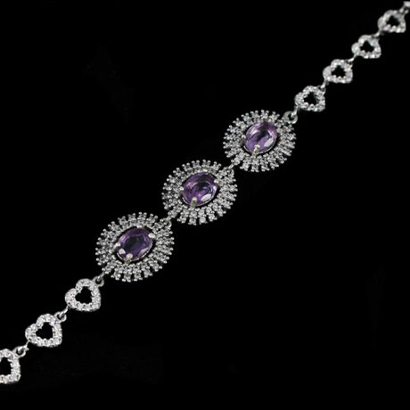 دستبند آمیتیست الماس تراش نقره زنانه طرح آنام