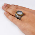 انگشتر عقیق شجر مردانه نقره طرح "آمدم ای شاه" - Image 5