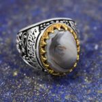 انگشتر عقیق شجر مردانه نقره طرح "آمدم ای شاه" - Image 2