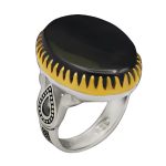 انگشتر عقیق مشکی نقره مردانه طرح دورطلایی فاخر یزدان