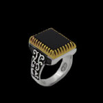 انگشتر عقیق مشکی نقره مردانه طرح دورطلایی ثاقب - Image 5