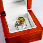 انگشتر الکساندریت الماس تراش نقره مردانه طرح دور طلایی «رقیه خاتون» - Image 3