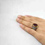 انگشتر گارنت نقره مردانه طرح خارزم - Image 4