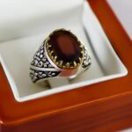انگشتر گارنت نقره مردانه طرح خارزم - Image 3